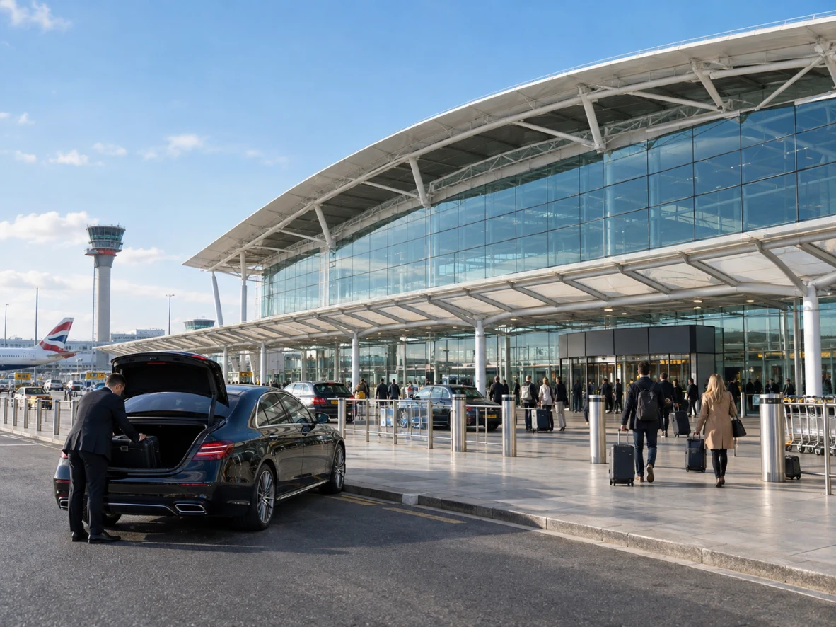 London Heathrow Airport terminal forecourt and chauffeur pickup