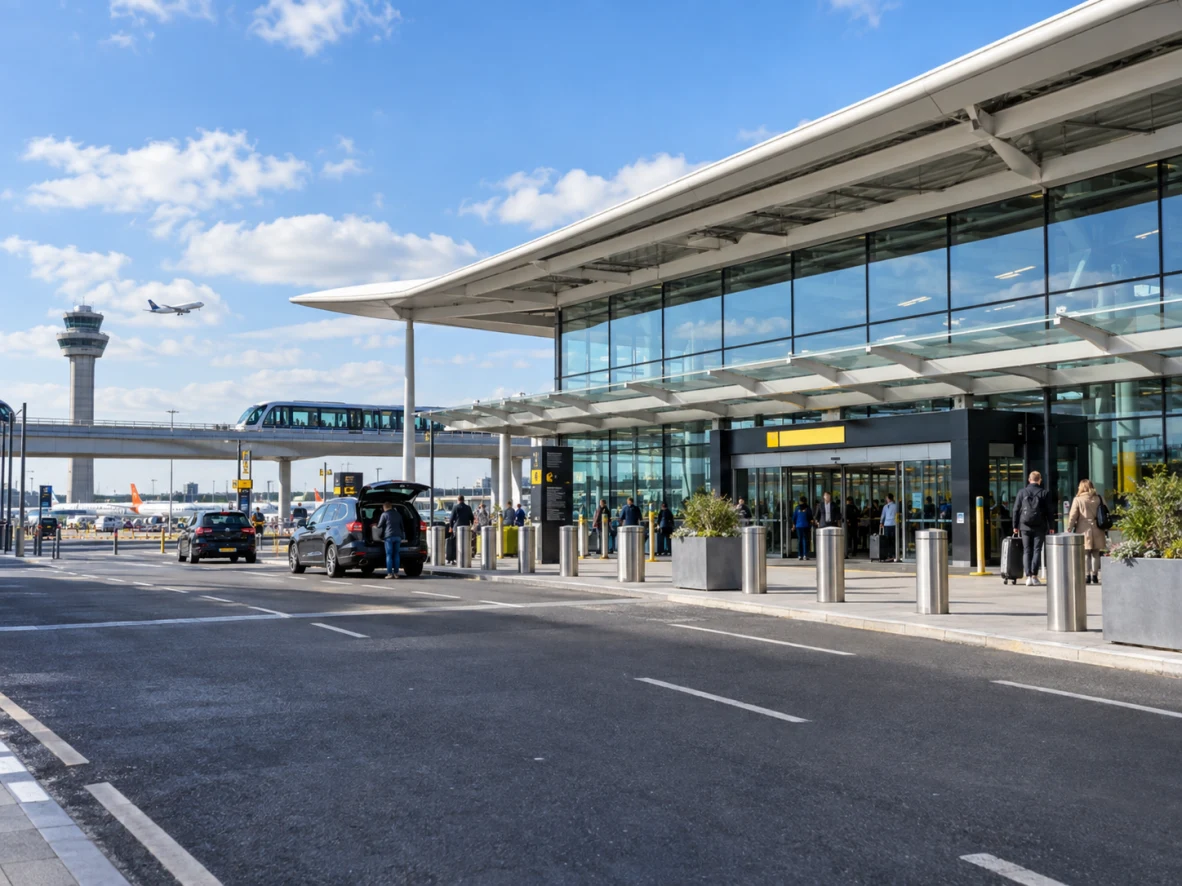 London Luton Airport terminal forecourt and control tower