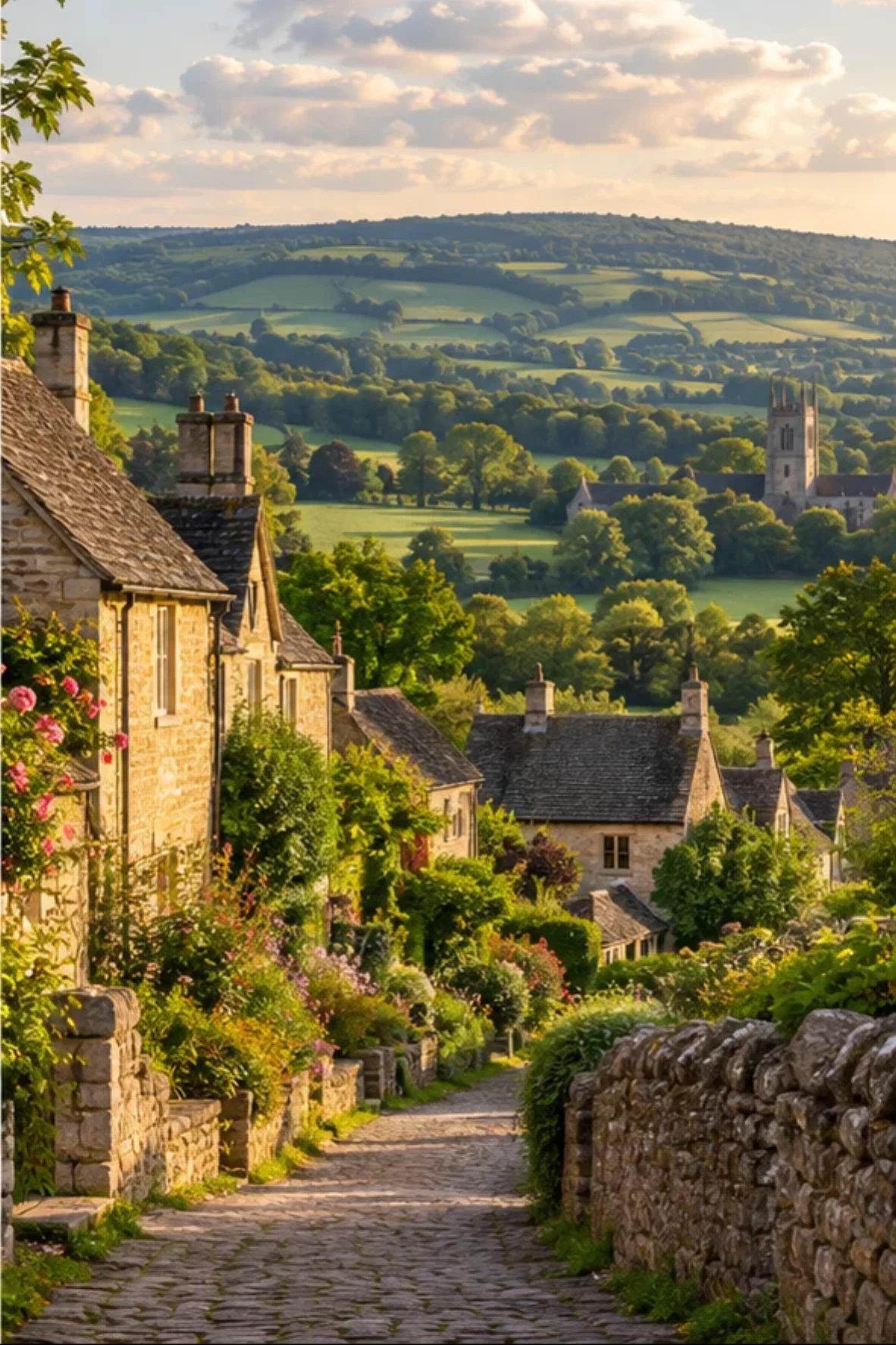 Stone cottages in a Cotswolds village