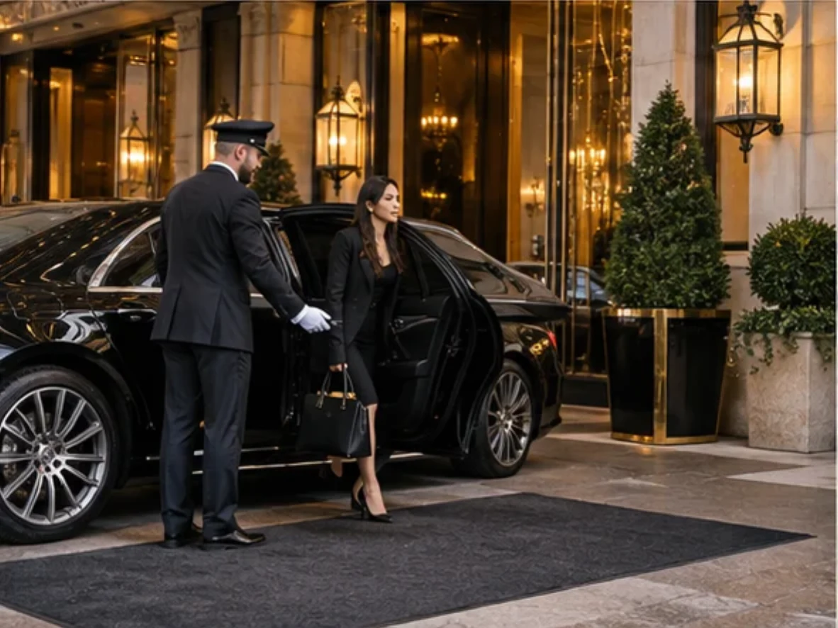 Luxury hotel arrival in central London