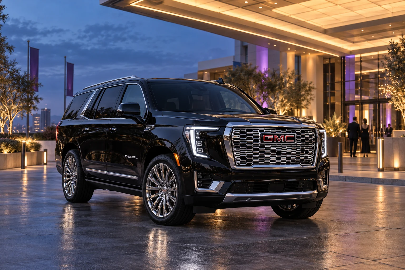 Latest-model GMC Yukon Denali SUV at an illuminated event venue